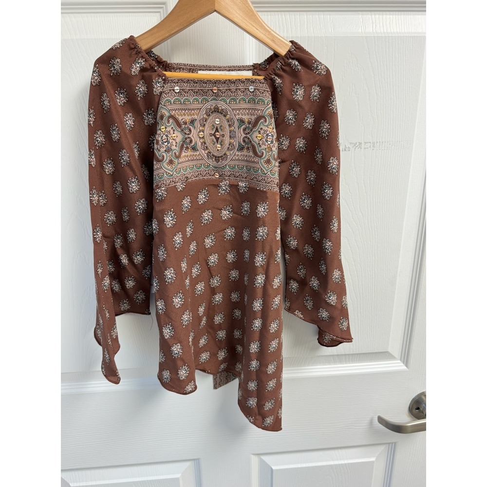 Mary-Kate and Ashley Girls XS 4/5‎ Cinnamon Paisley Sequin Bell Sleeve Tunic Top
